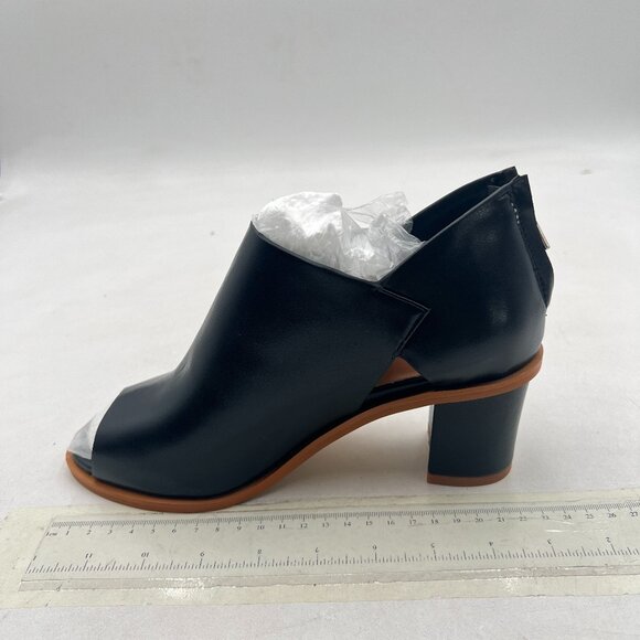 YDN Black Peep Toe Low Chunky Heels Back Zipper Sandal Ankle Boots Comfy Shoes - Picture 2 of 8